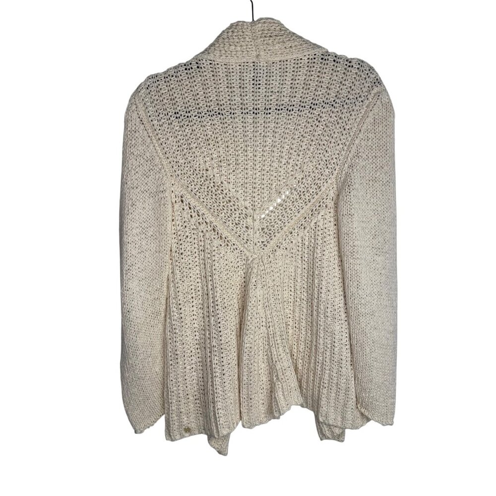 Pure Handknit for Fresh Produce Ivory Open Front Cardigan 100% Cotton Womens M/L - Picture 2 of 9